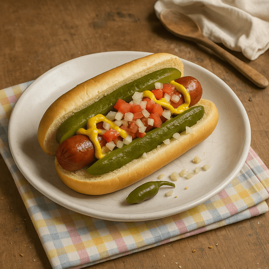 Dansk Chicago-Style Hotdog - Opskrift på frokost,middag,snack