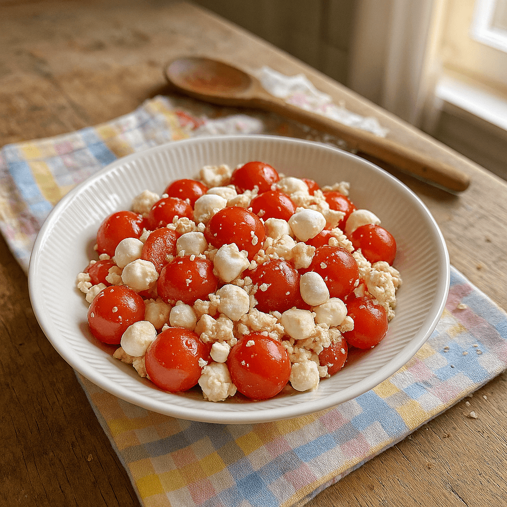 Tomat-skumfidus-salat - Opskrift på forret,salat,sommerretter