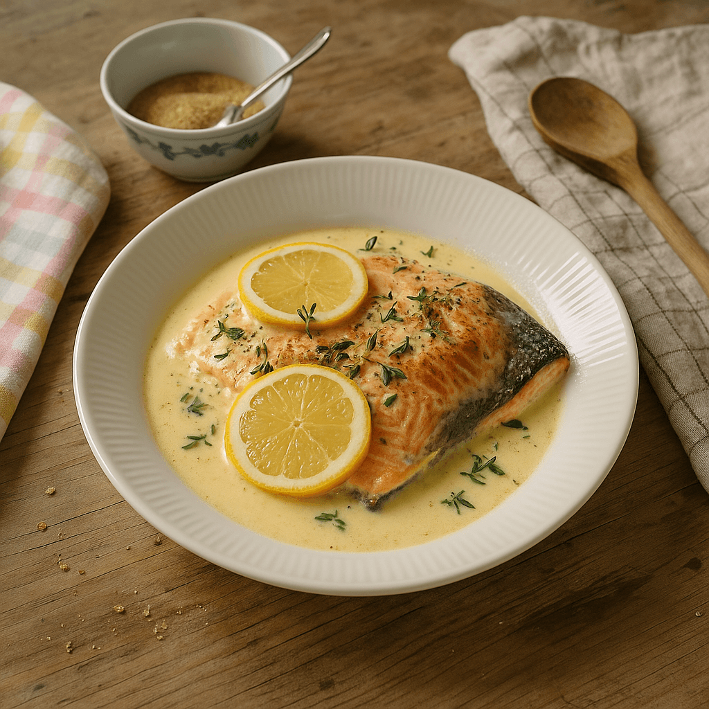 Cremet citron-laks med timian - Opskrift på hovedret, fisk, dansk mad