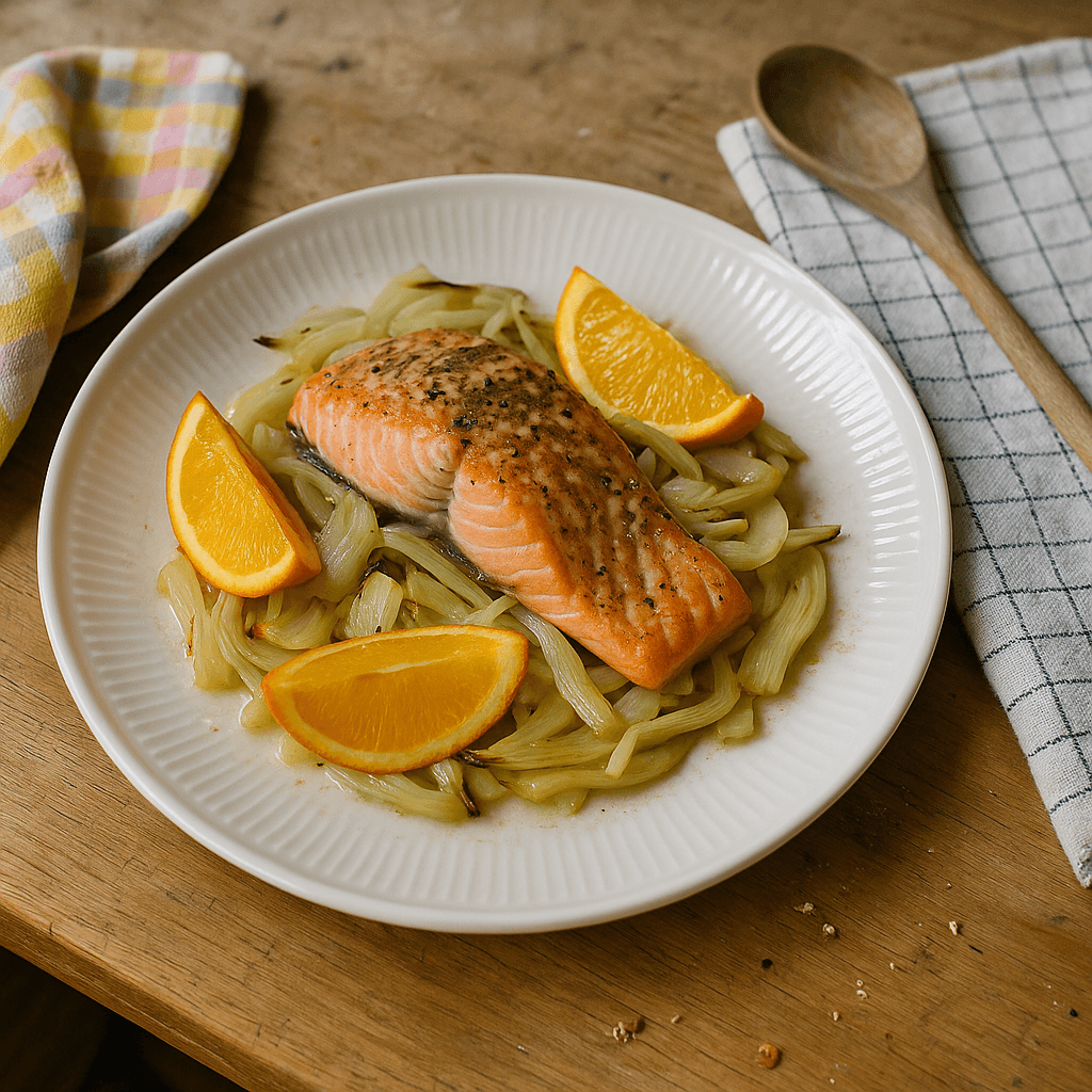 Appelsinbagt laks med fennikel - Opskrift på fiskeretter, hovedretter