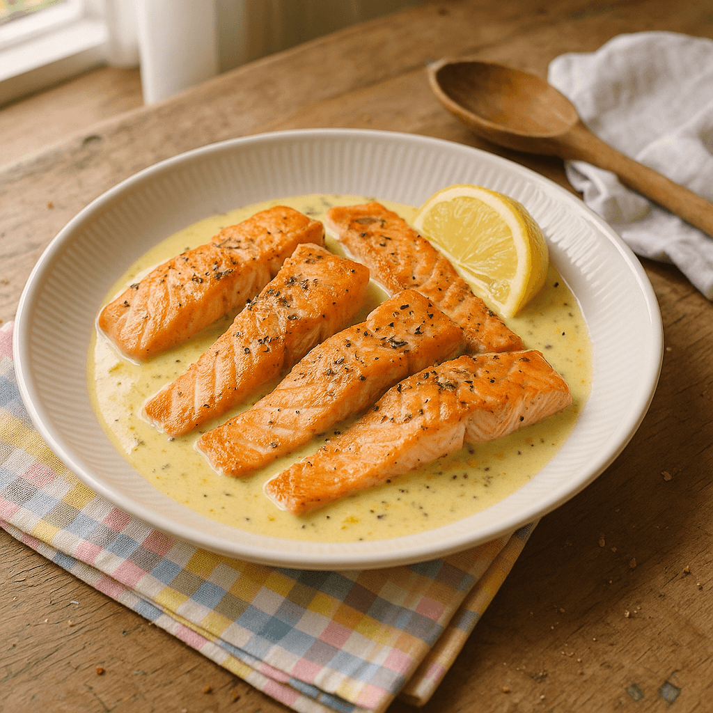 Laks i citronpeber-creme - Opskrift på fisk, hovedret, dansk, hurtig mad