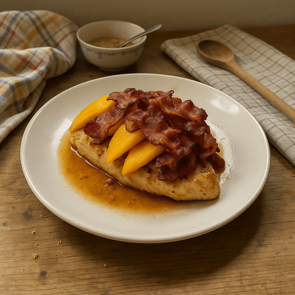 Mango-kylling med bacon-twist - Opskrift på hovedret,dansk madlavning