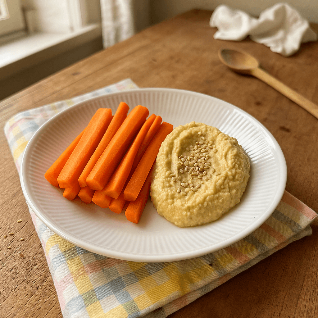 Gulerodstænger med hummus - Opskrift på forret,snack