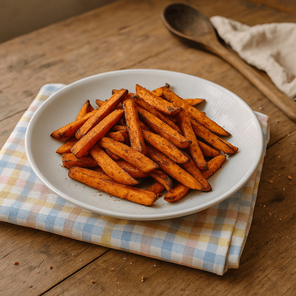 Paprika-søde kartoffelfritter - Opskrift på snack, tilbehør, vegetarisk