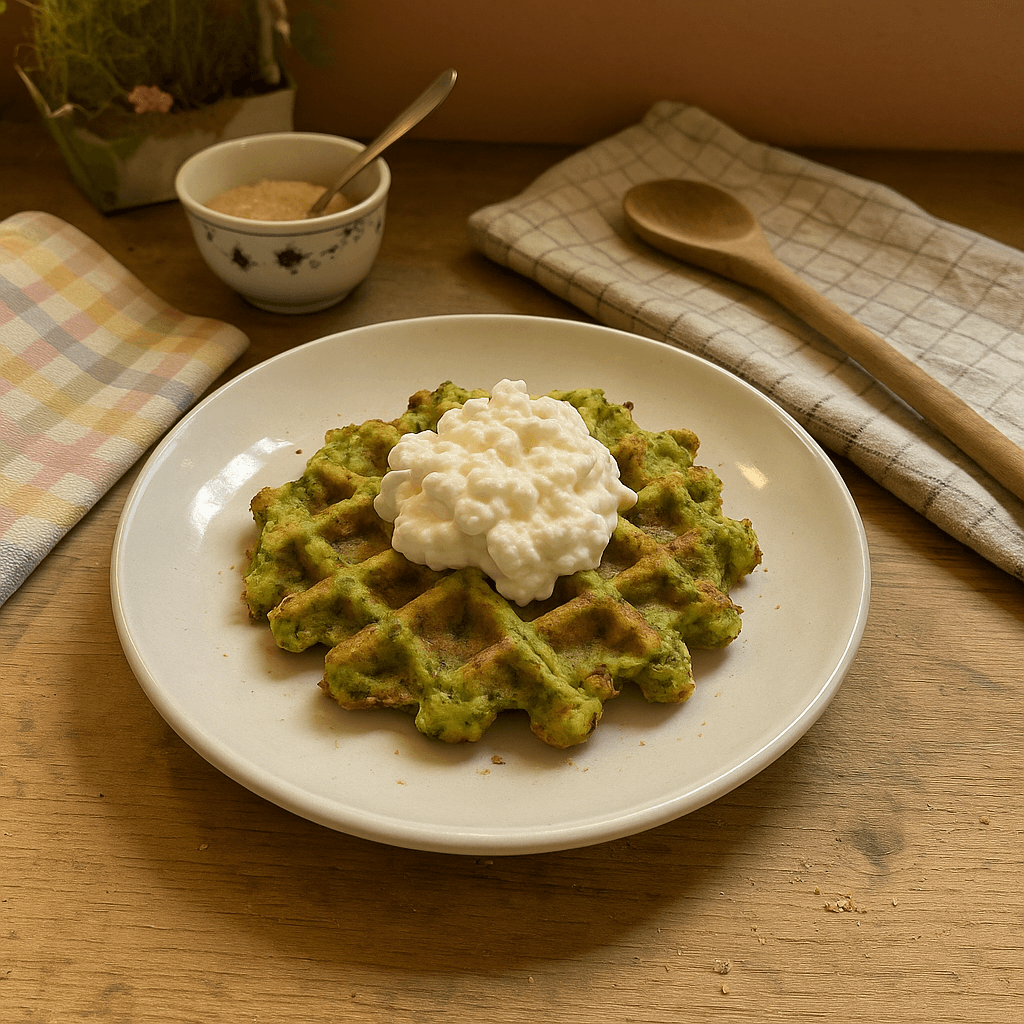 Broccolivafler med hytteost - Opskrift på morgenmad, snack, vegetarisk