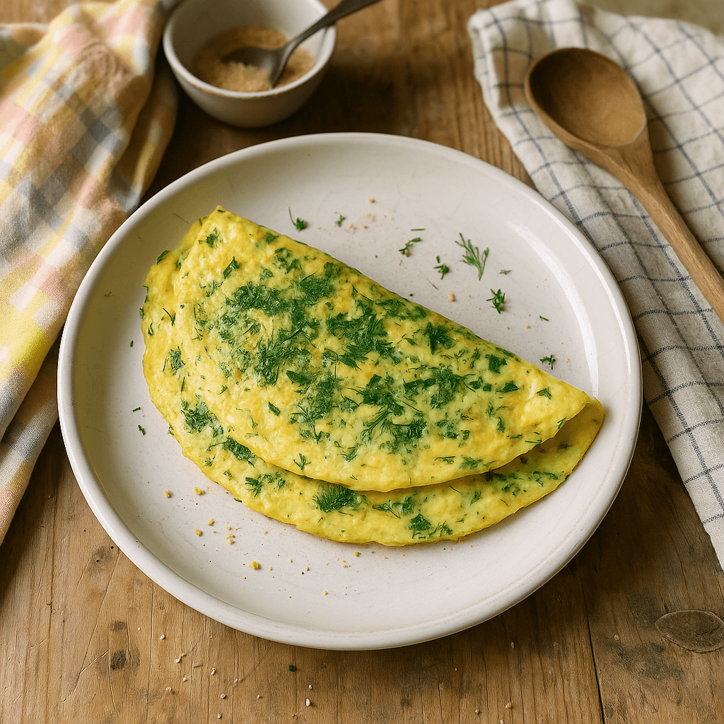 Omelet Fines Herbes - Opskrift på morgenmad, æg, fransk