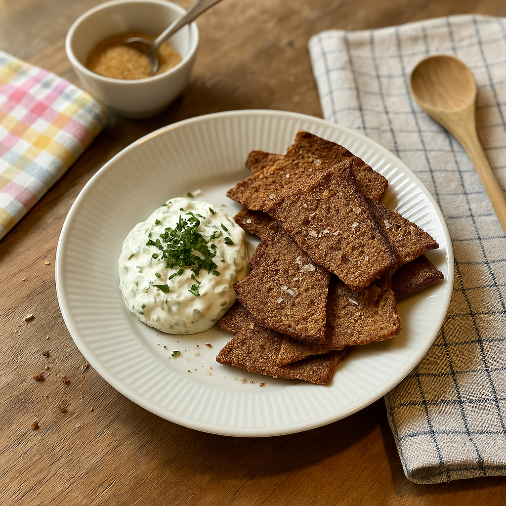 Rugbrødschips med urtecreme
